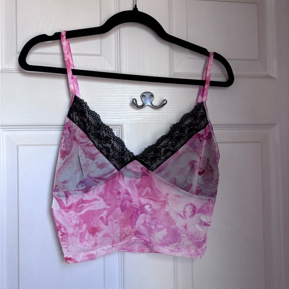 PrettyLittleThing Pink and Black Floral Camisole